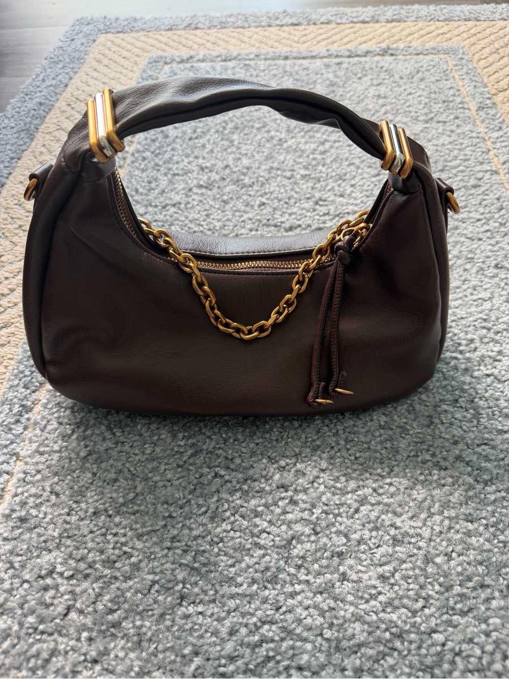 Steve Madden Dark Brown Mini Shoulder Bag with Gold Chain
